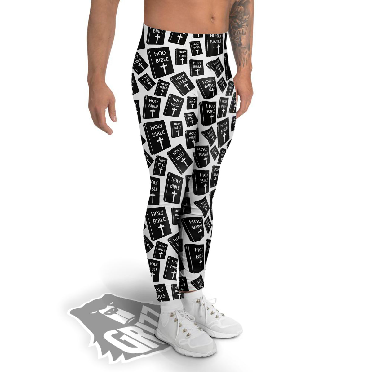 Holy Bible Christian Black Print Pattern Men's Leggings-grizzshop