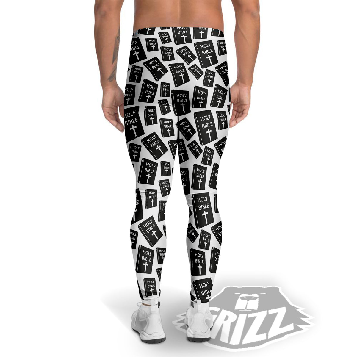 Holy Bible Christian Black Print Pattern Men's Leggings-grizzshop