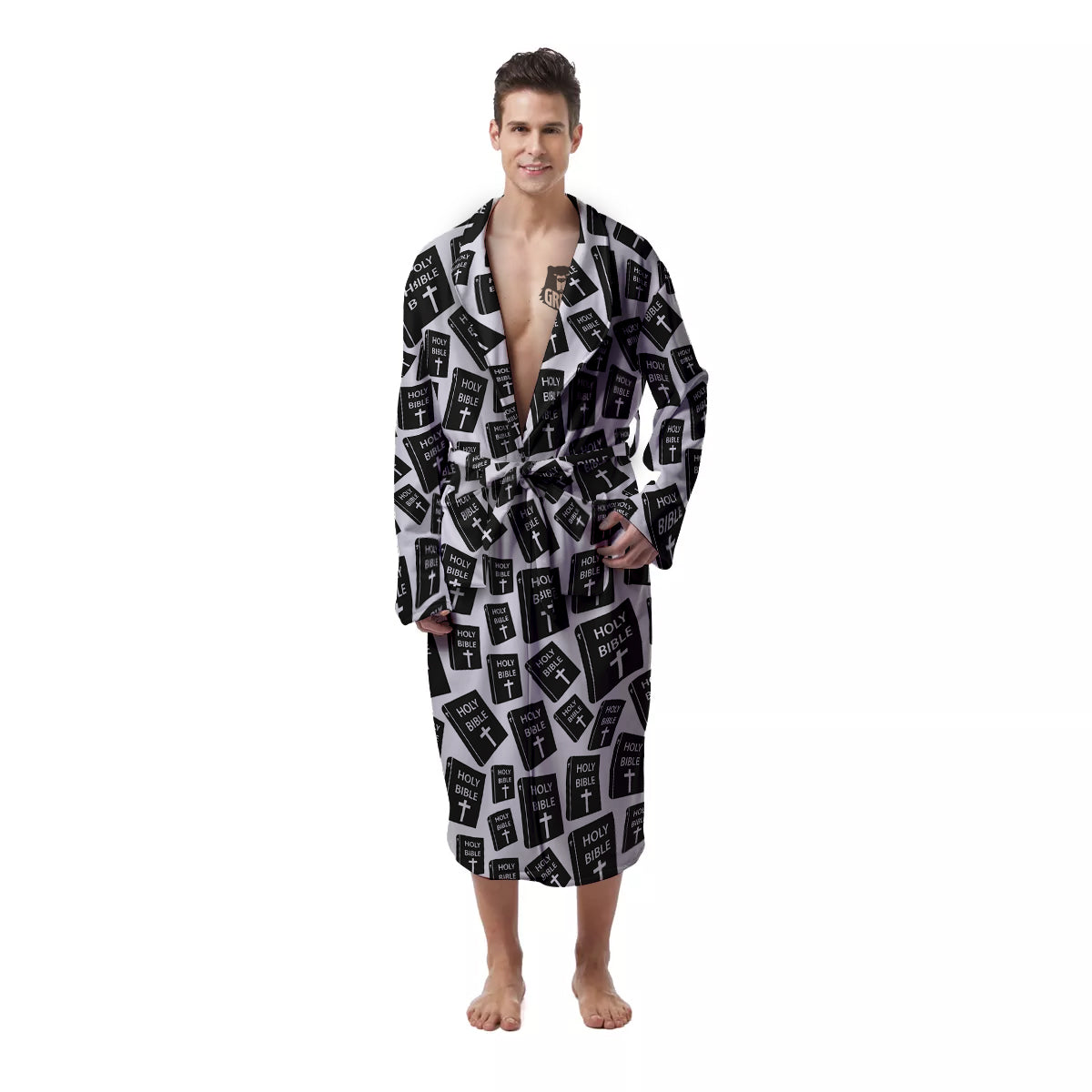 Holy Bible Christian Black Print Pattern Men's Robe-grizzshop