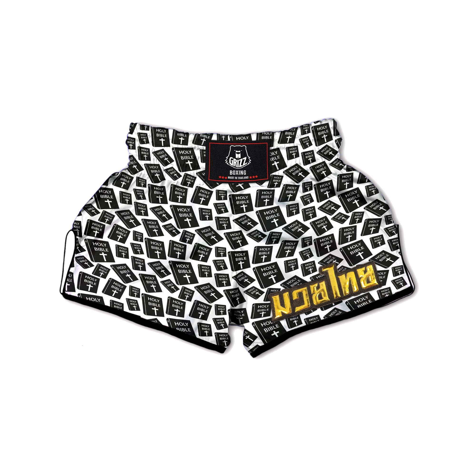 Holy Bible Christian Black Print Pattern Muay Thai Boxing Shorts-grizzshop