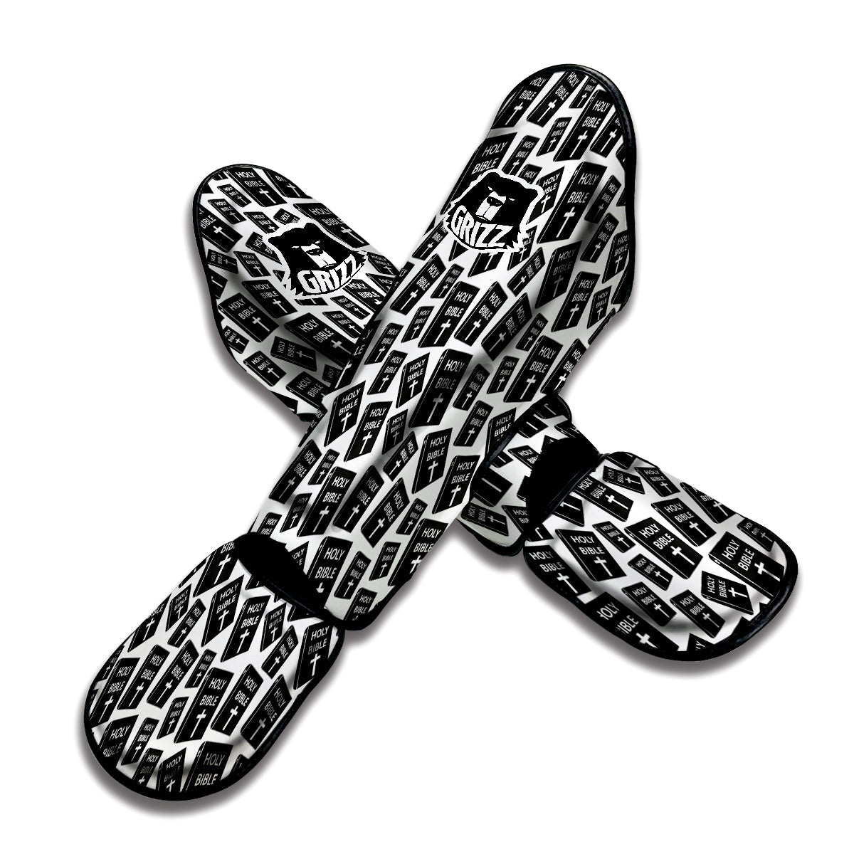 Holy Bible Christian Black Print Pattern Muay Thai Shin Guards-grizzshop