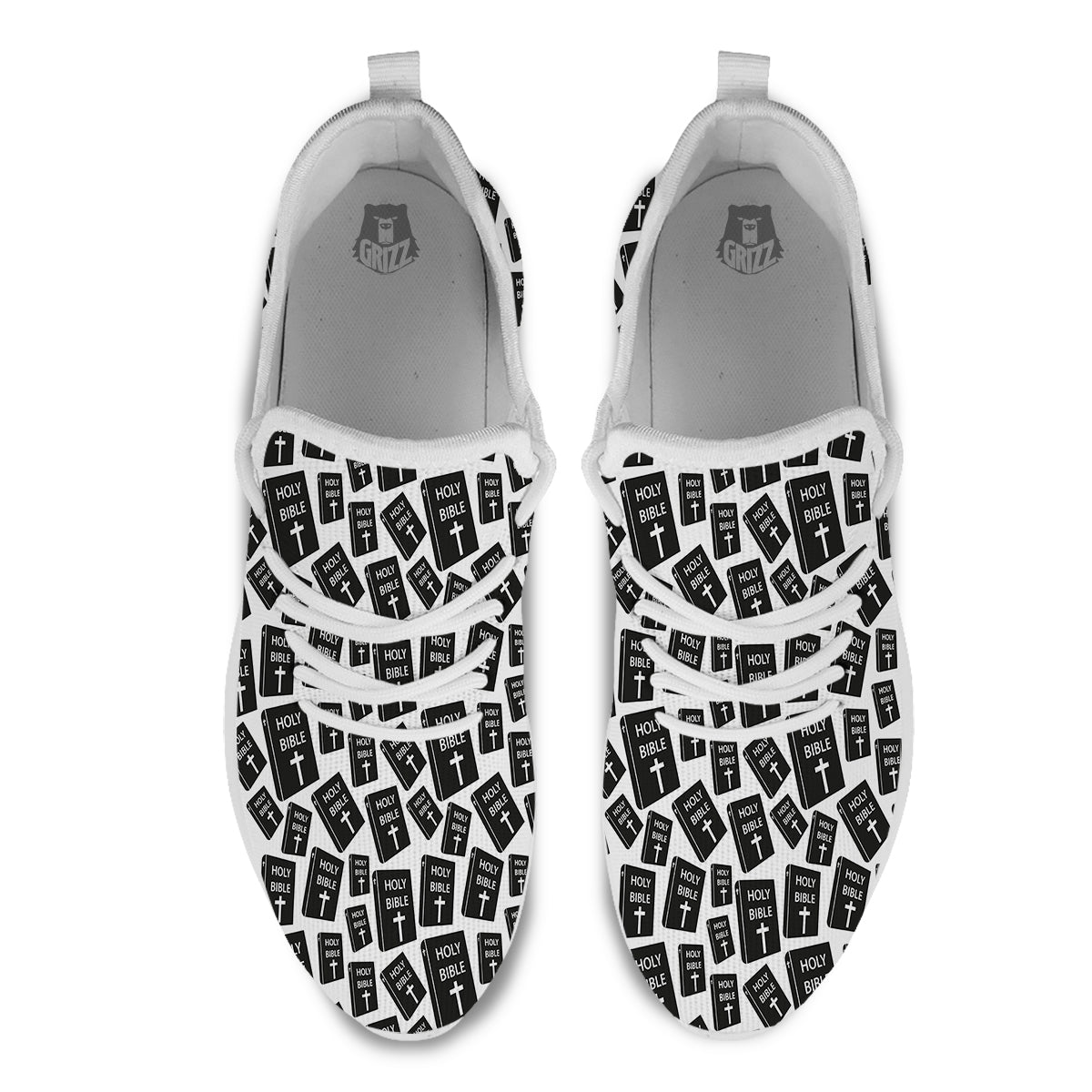Holy Bible Christian Black Print Pattern White Athletic Shoes-grizzshop