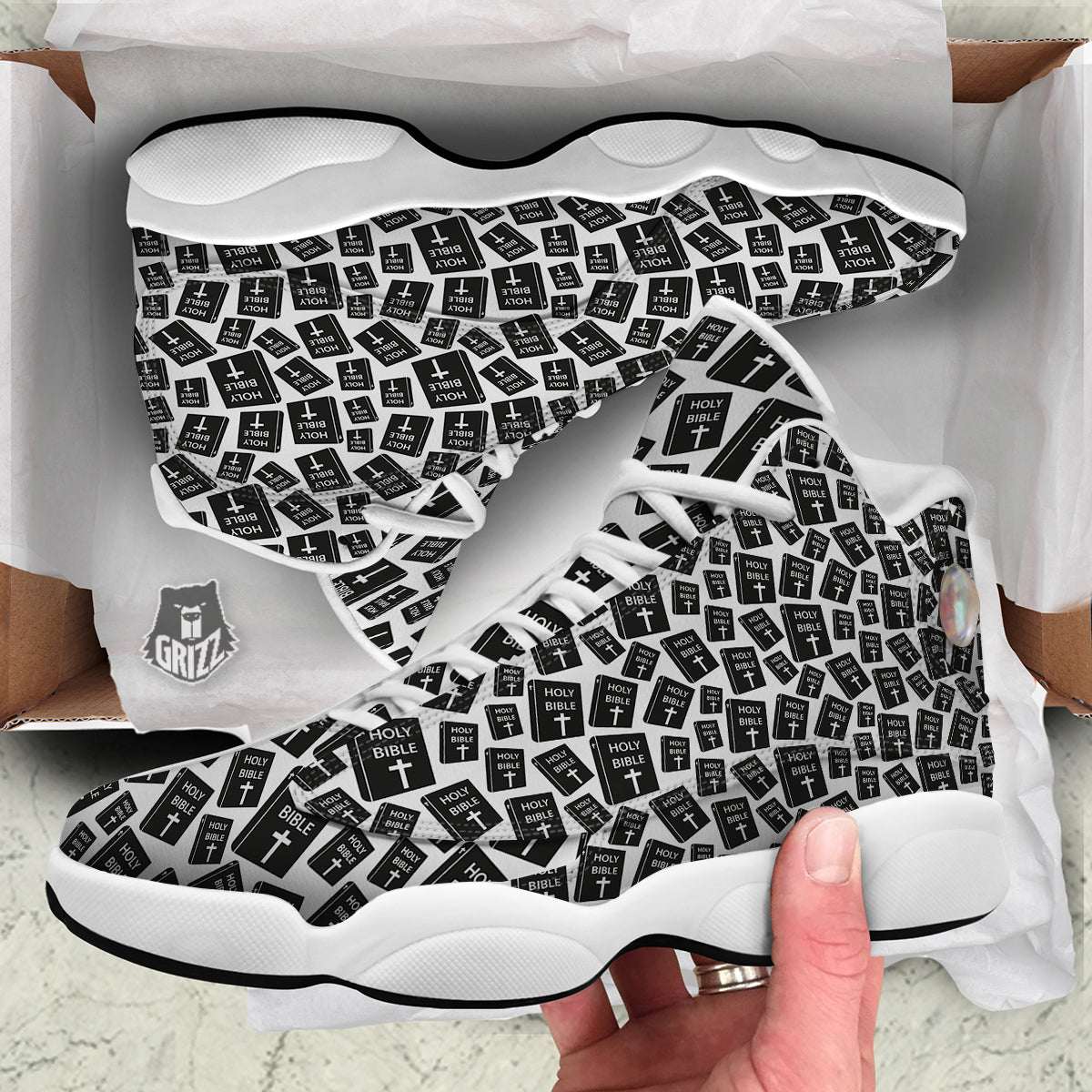 Holy Bible Christian Black Print Pattern White Basketball Shoes-grizzshop