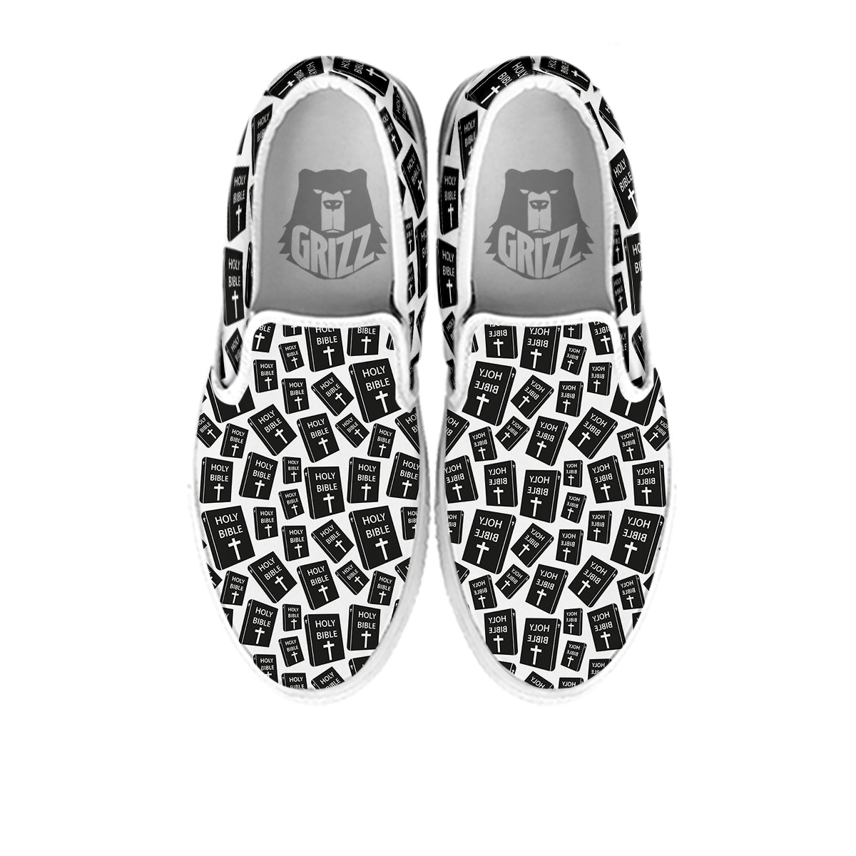 Holy Bible Christian Black Print Pattern White Slip On Shoes-grizzshop