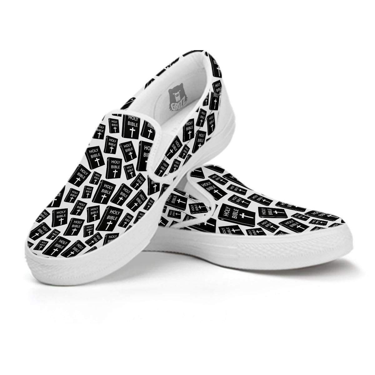 Holy Bible Christian Black Print Pattern White Slip On Shoes-grizzshop
