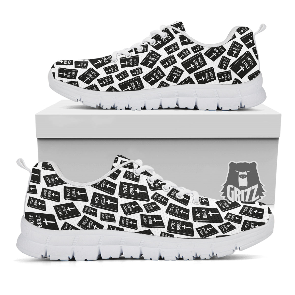 Holy Bible Christian Black Print Pattern White Sneaker-grizzshop