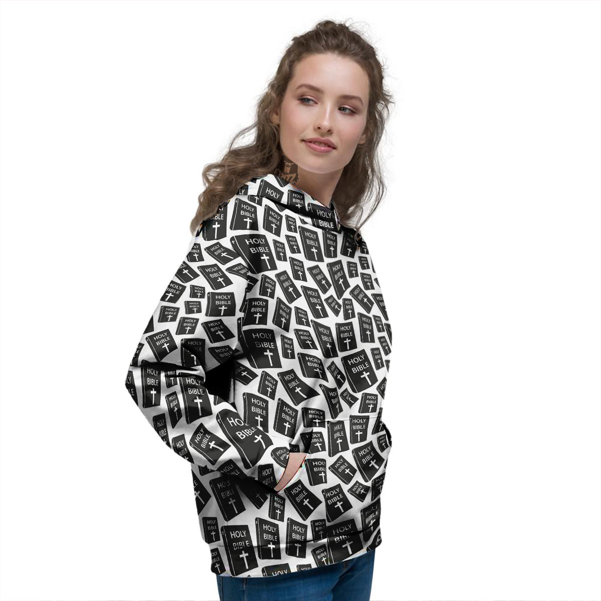 Holy Bible Christian Black Print Pattern Women's Hoodie-grizzshop