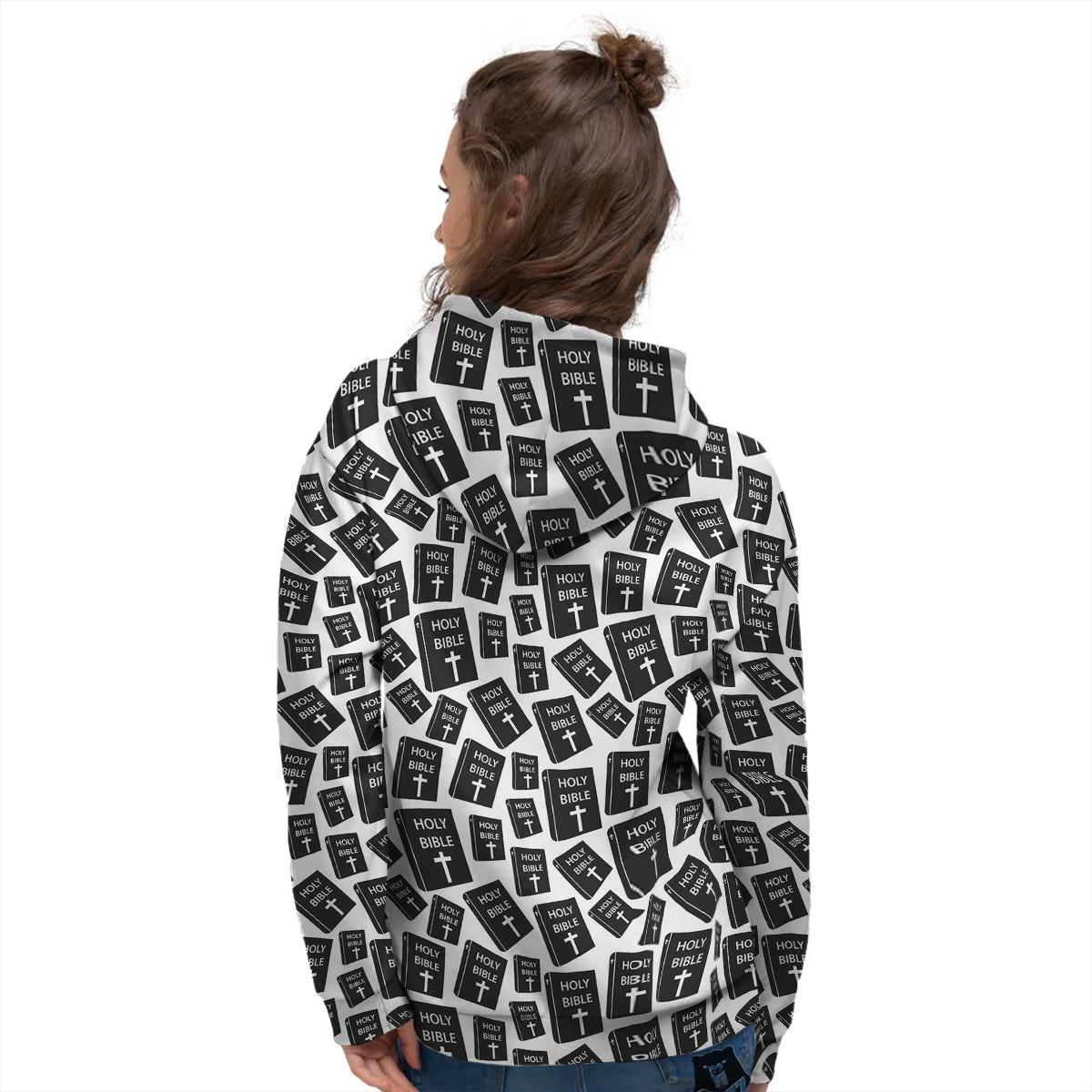 Holy Bible Christian Black Print Pattern Women's Hoodie-grizzshop