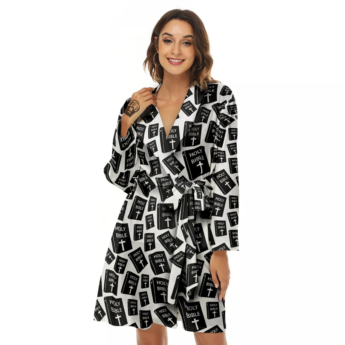 Holy Bible Christian Black Print Pattern Women's Robe-grizzshop