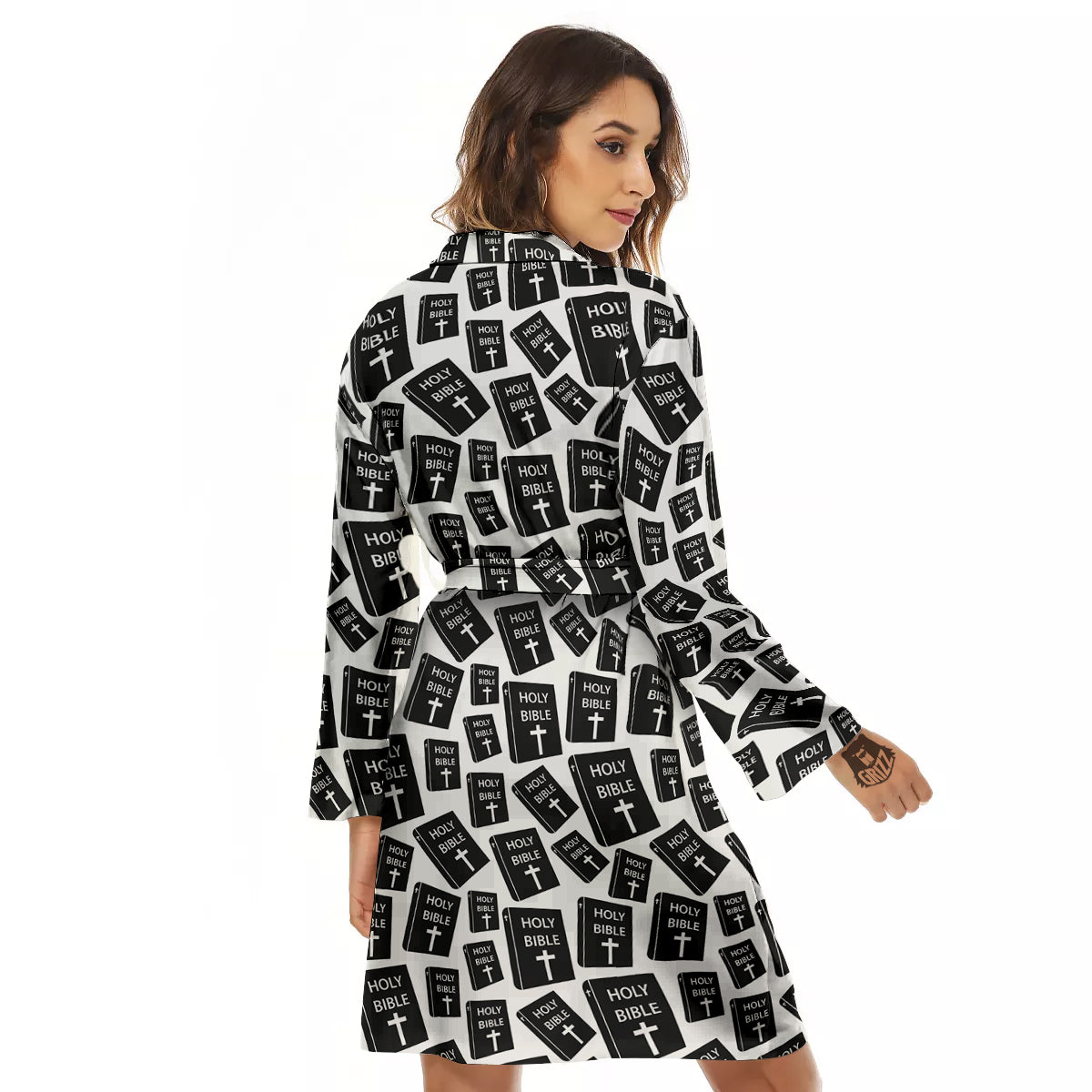 Holy Bible Christian Black Print Pattern Women's Robe-grizzshop