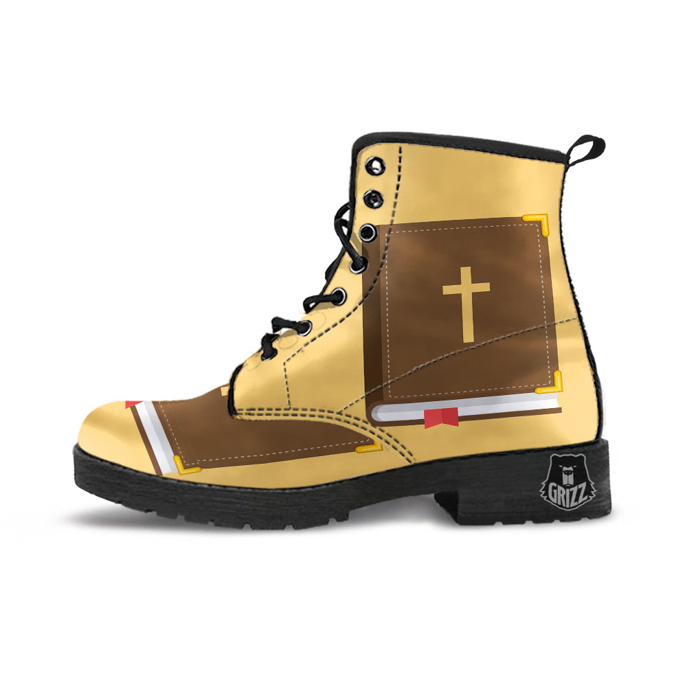 Holy Bible Christian Print Leather Boots-grizzshop