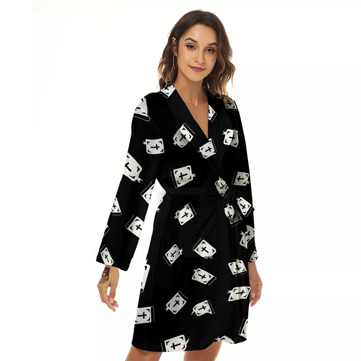 Holy Bible White And Black Print Pattern Women's Robe-grizzshop