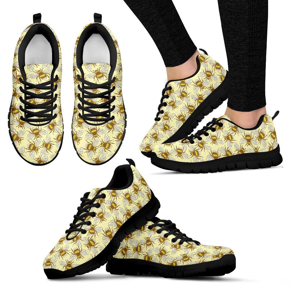 Honey Bee Gifts Pattern Print Black Sneaker Shoes For Men Women-grizzshop