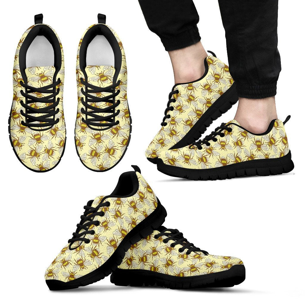 Honey Bee Gifts Pattern Print Black Sneaker Shoes For Men Women-grizzshop