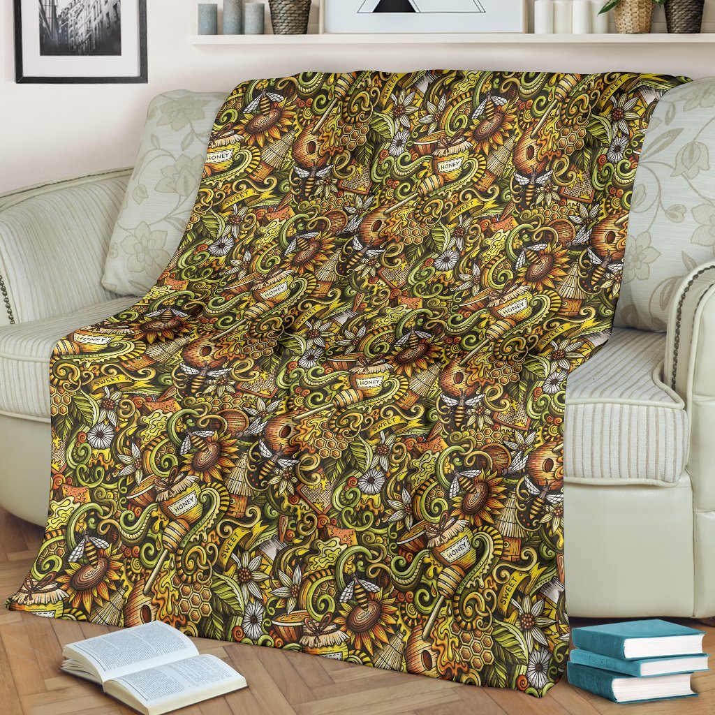 Honey Bee Psychedelic Gifts Pattern Print Blanket-grizzshop