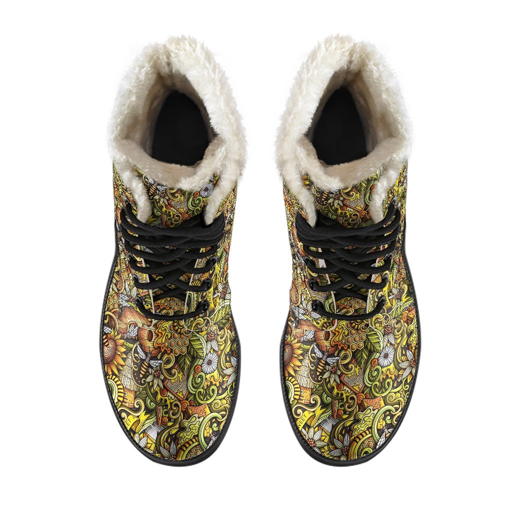 Honey Bee Psychedelic Gifts Pattern Print Comfy Winter Boots-grizzshop