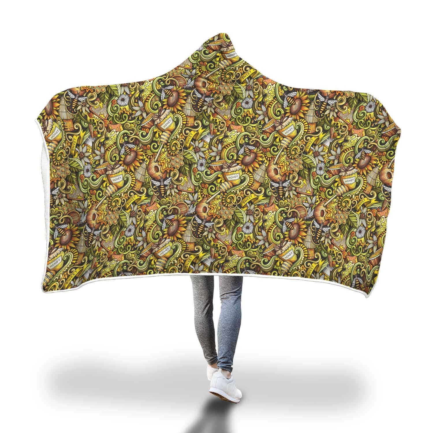 Honey Bee Psychedelic Gifts Pattern Print Hooded Blanket-grizzshop