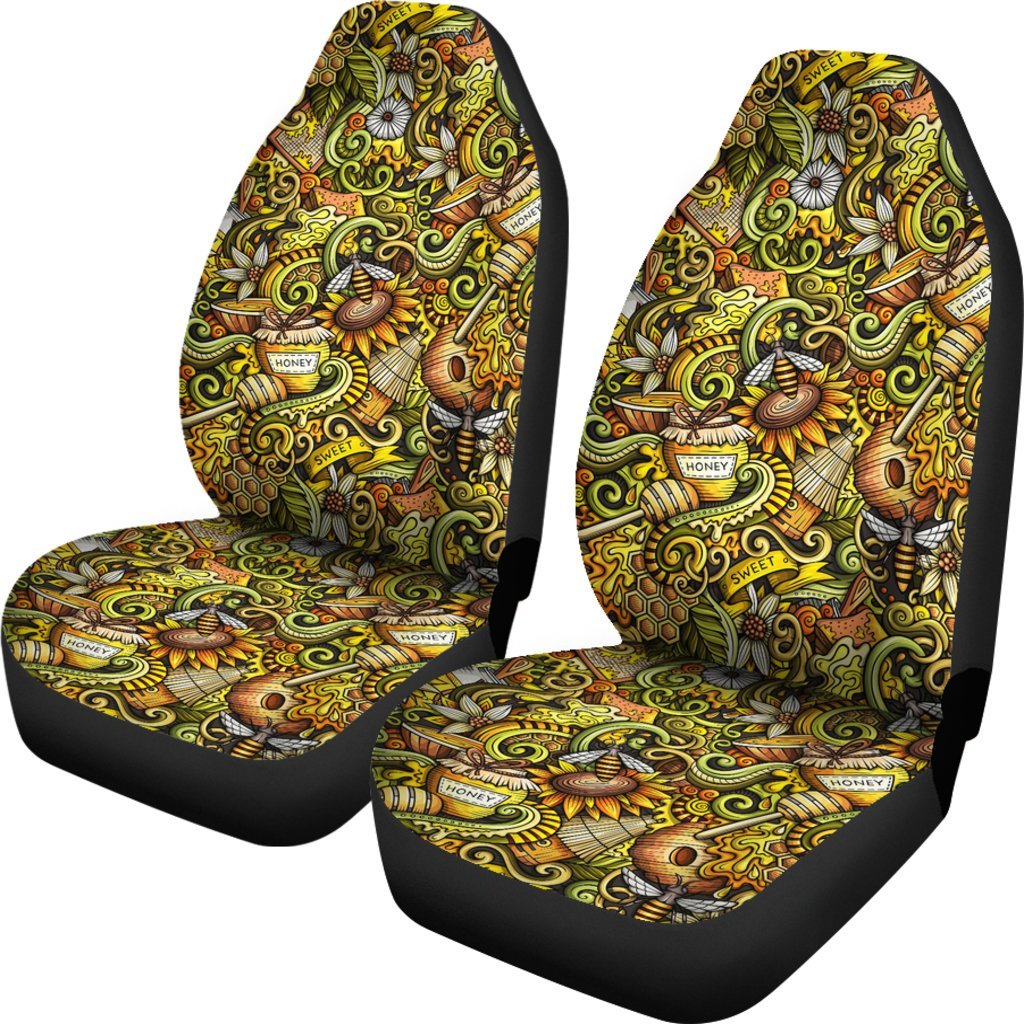 Honey Bee Psychedelic Gifts Pattern Print Universal Fit Car Seat Cover-grizzshop