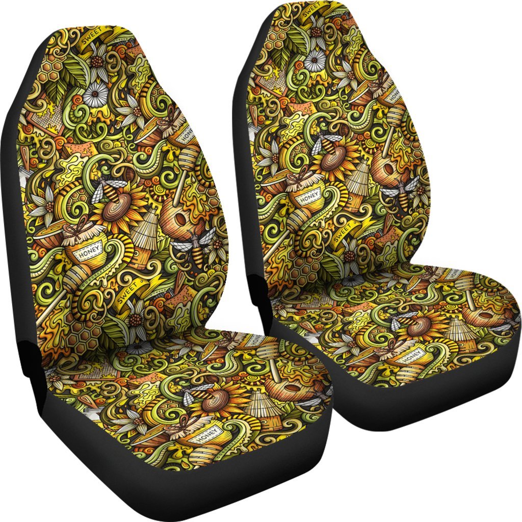 Honey Bee Psychedelic Gifts Pattern Print Universal Fit Car Seat Cover-grizzshop
