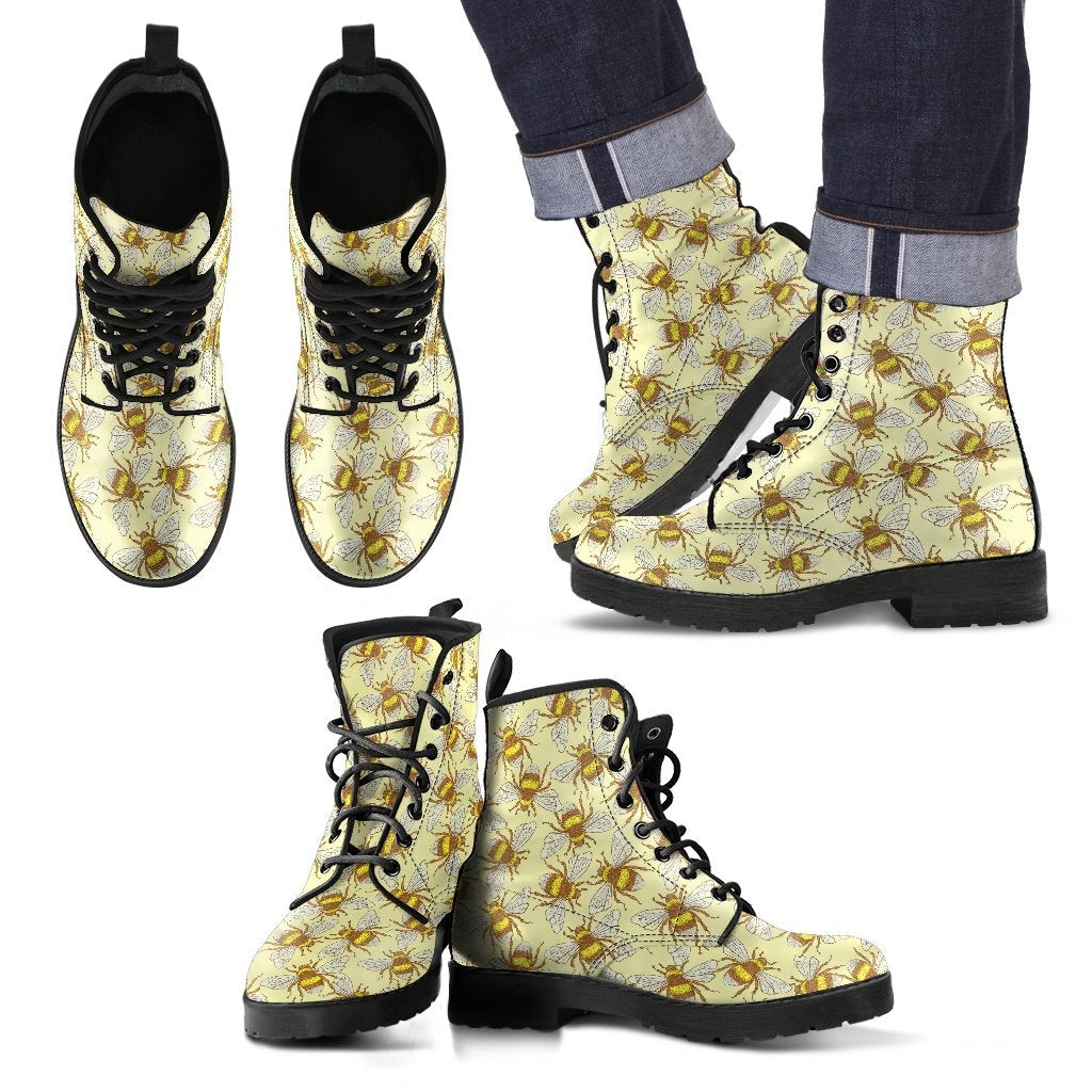 Honey Bee Gifts Pattern Print Men Women Leather Boots-grizzshop