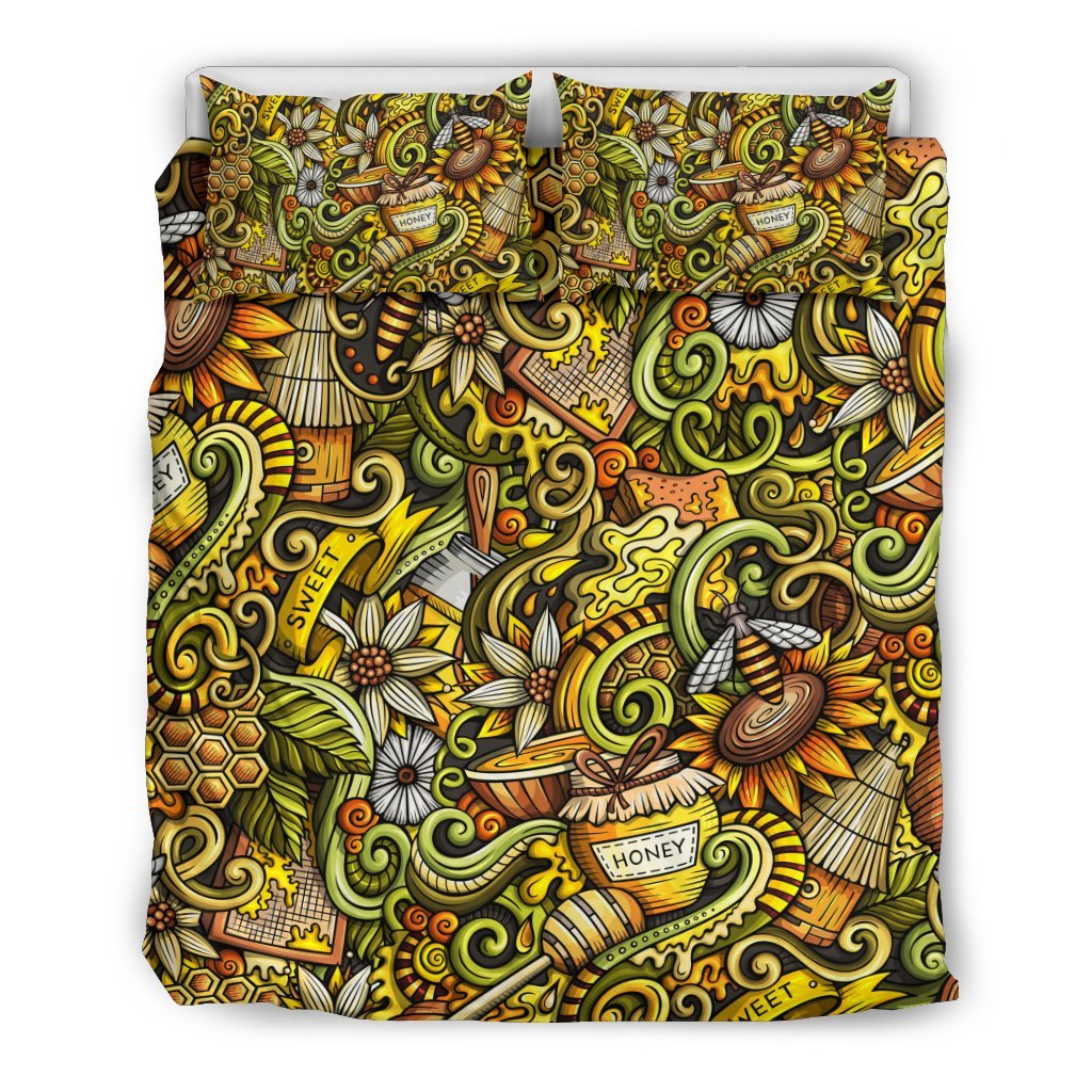 Honey Bee Psychedelic Gifts Pattern Print Duvet Cover Bedding Set-grizzshop