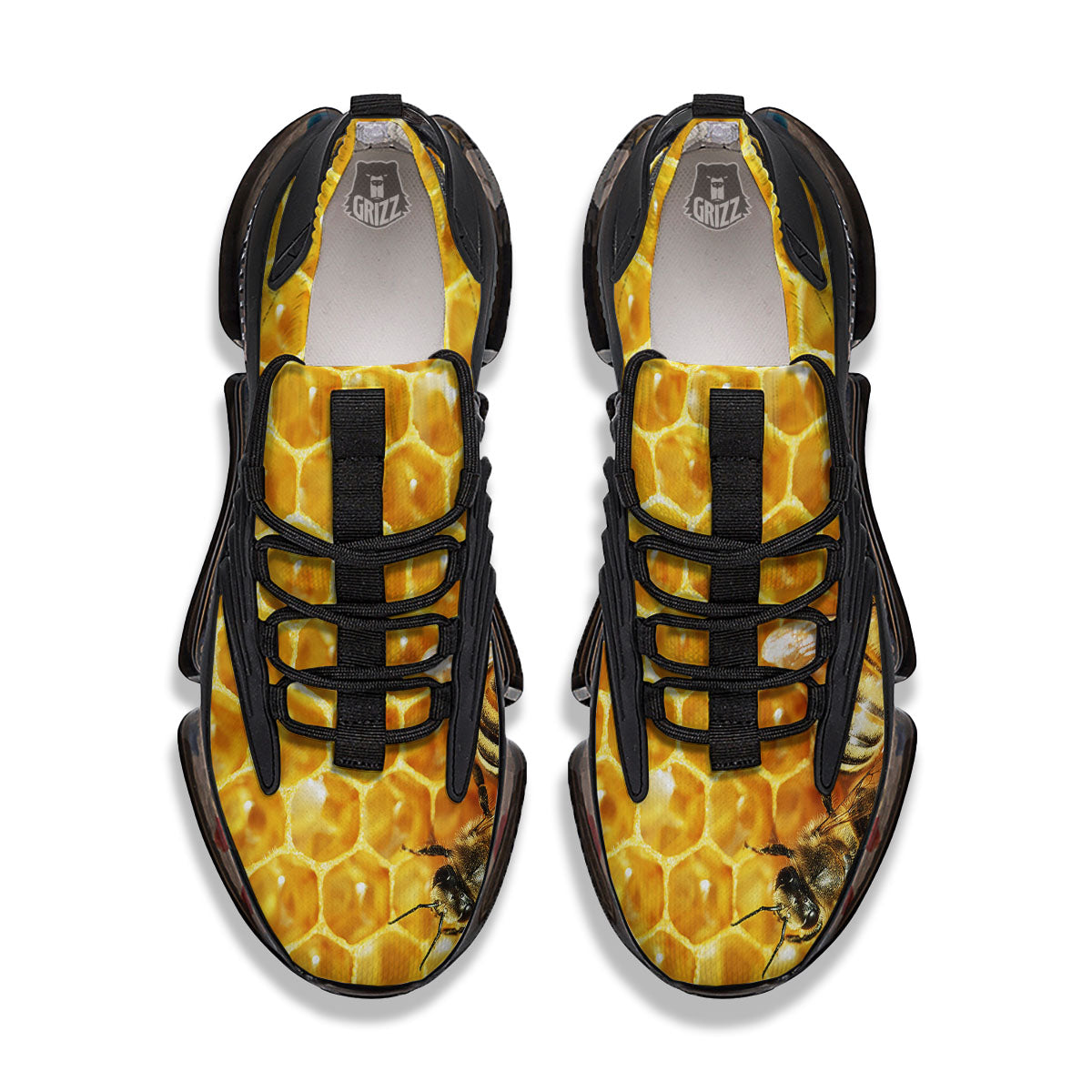 Honeycomb And Bees Print Black Gym Shoes-grizzshop