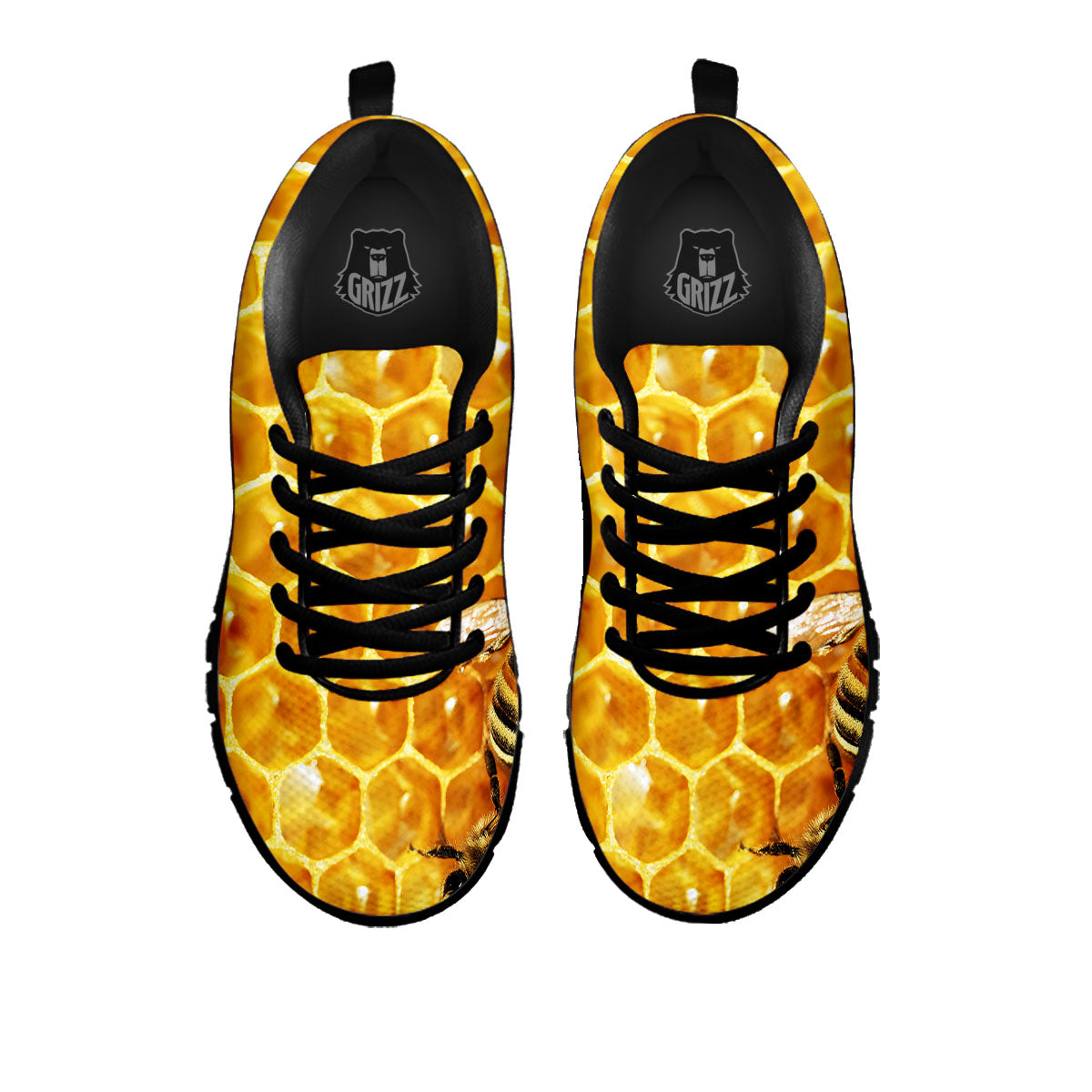 Honeycomb And Bees Print Black Sneaker-grizzshop