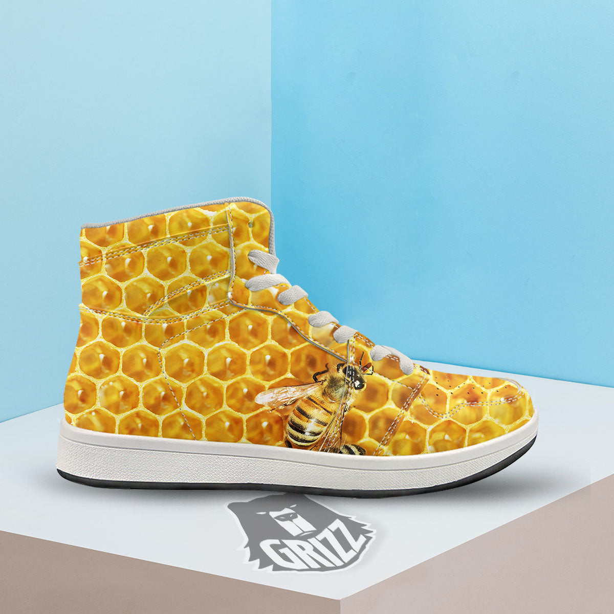 Honeycomb And Bees Print High Top Sneakers-grizzshop