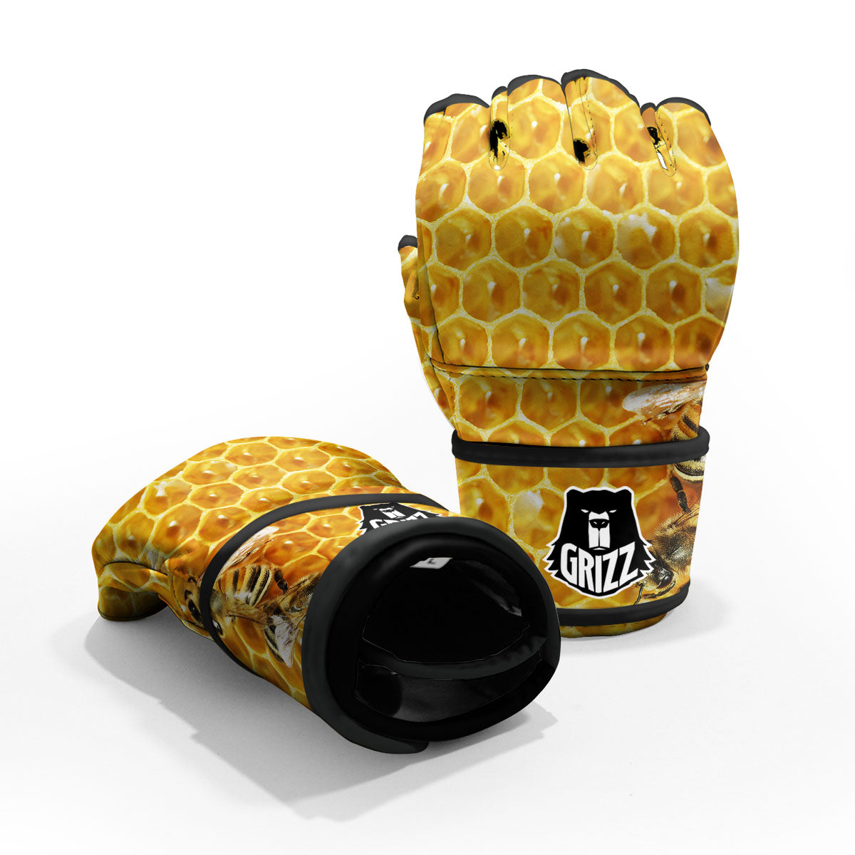 Honeycomb And Bees Print MMA Gloves-grizzshop