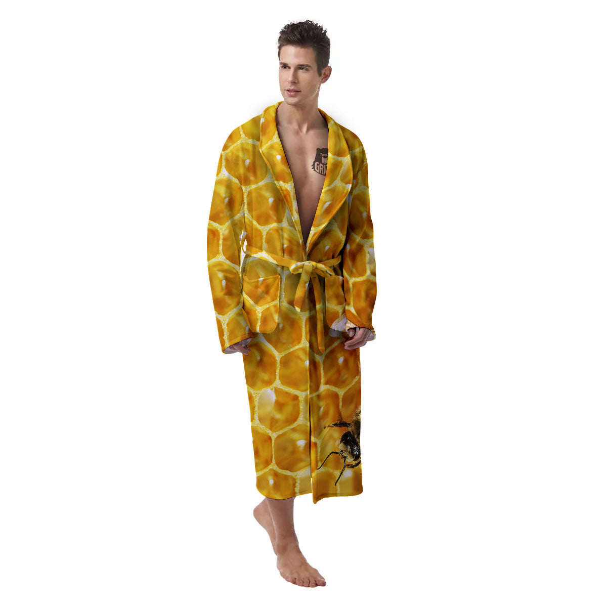 Honeycomb And Bees Print Men's Robe-grizzshop