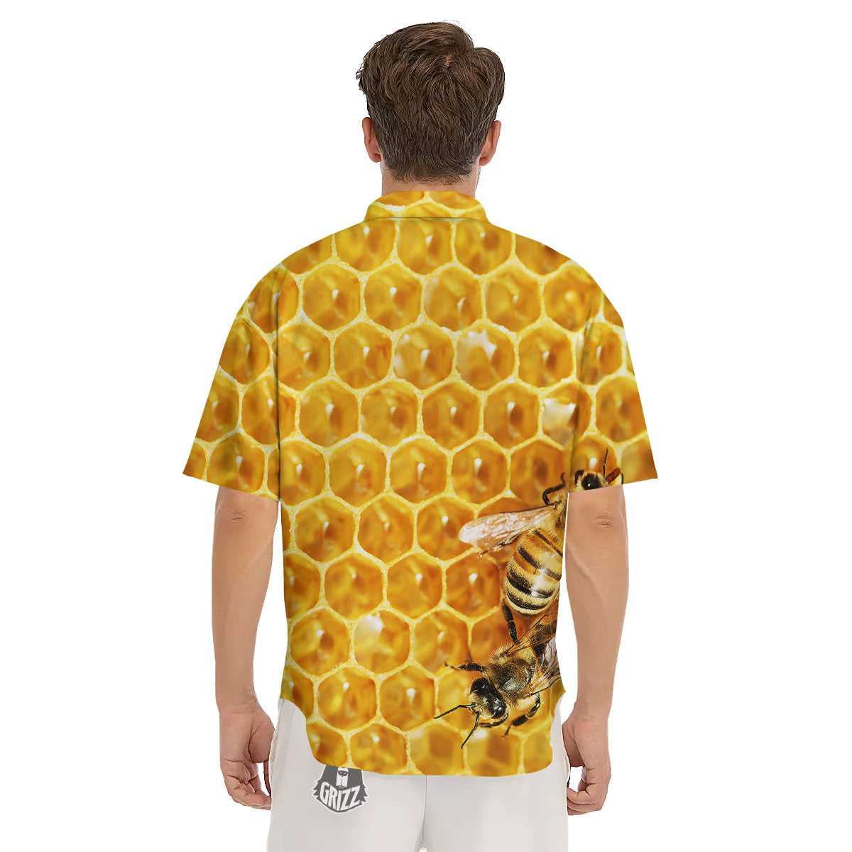 Honeycomb And Bees Print Men's Short Sleeve Shirts-grizzshop