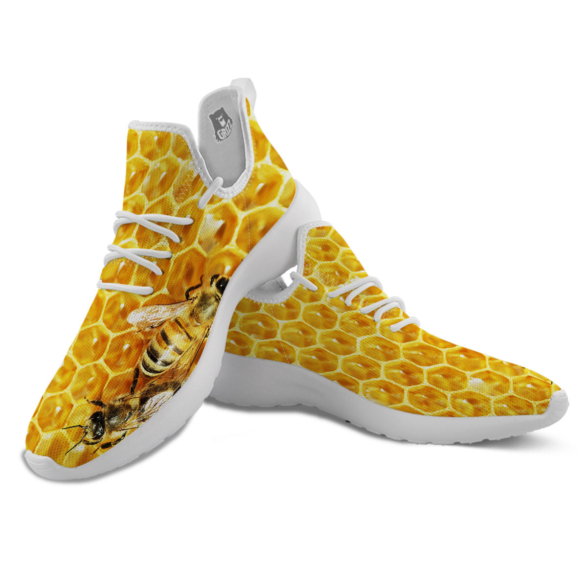 Honeycomb And Bees Print White Athletic Shoes-grizzshop