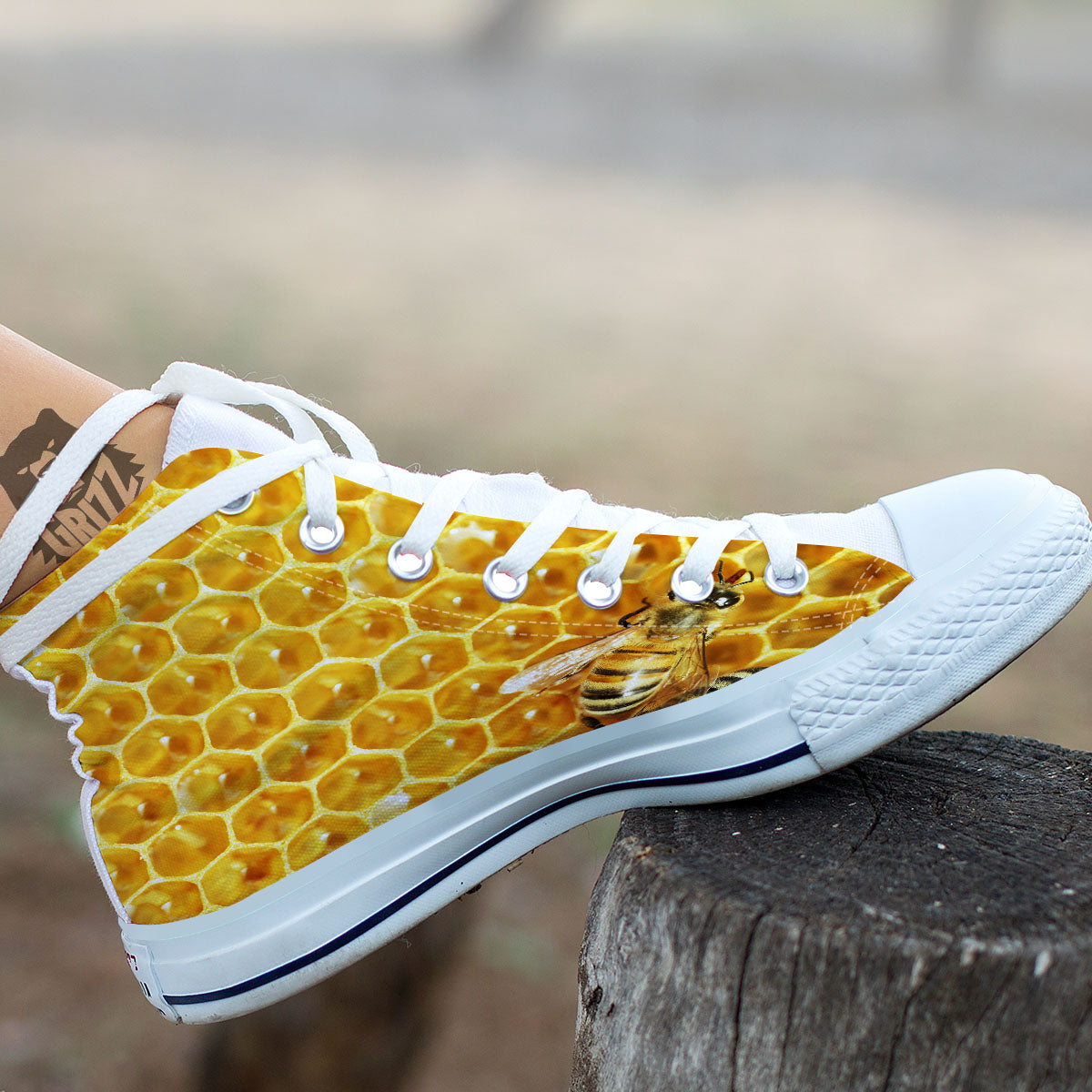 Honeycomb And Bees Print White High Top Shoes-grizzshop