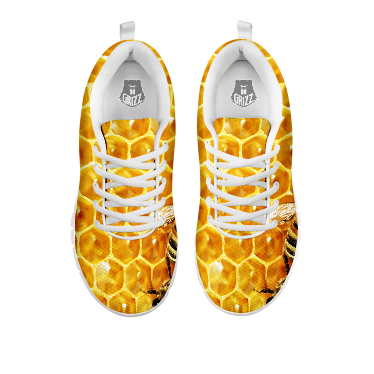 Honeycomb And Bees Print White Sneaker-grizzshop