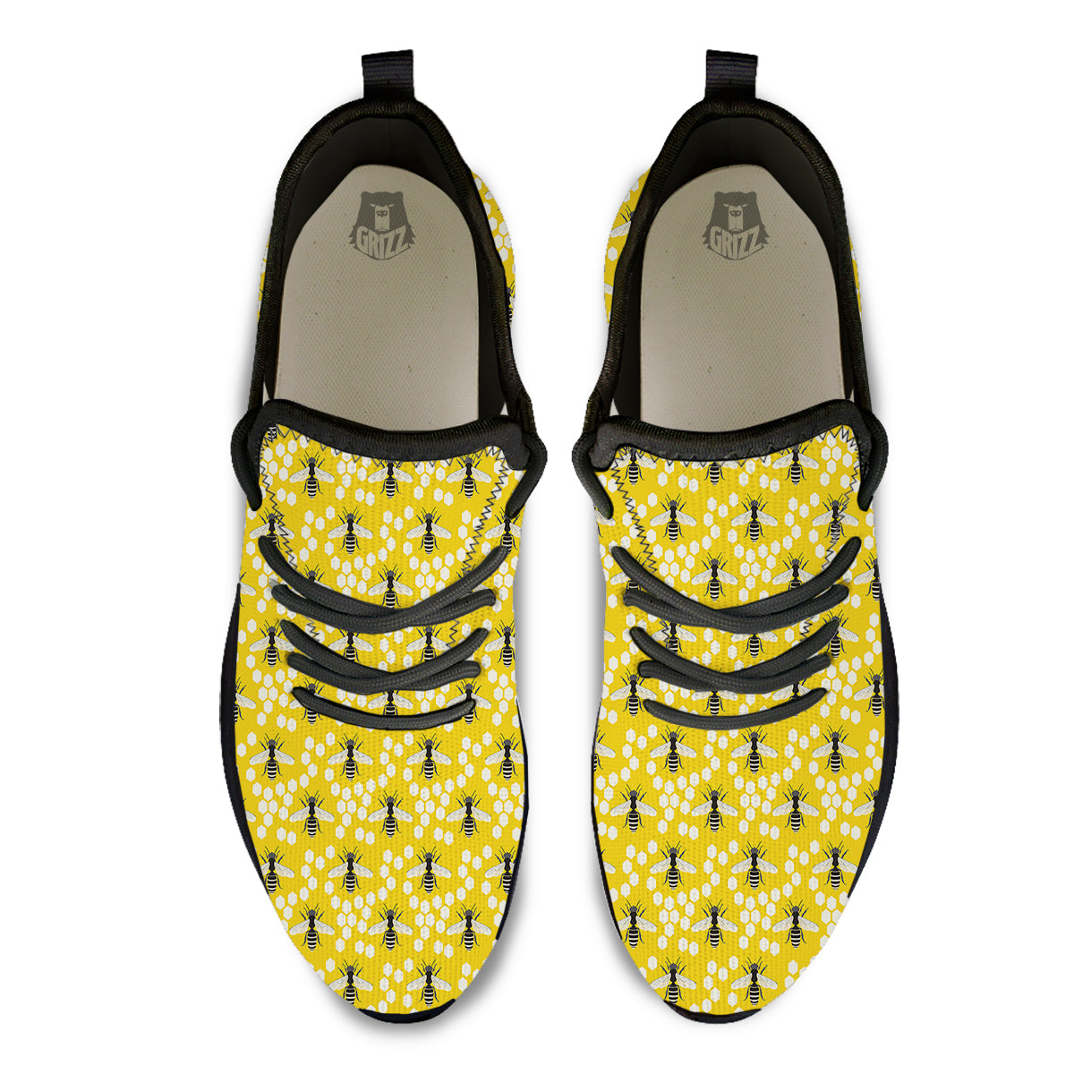 Honeycomb Bee Print Pattern Black Athletic Shoes-grizzshop