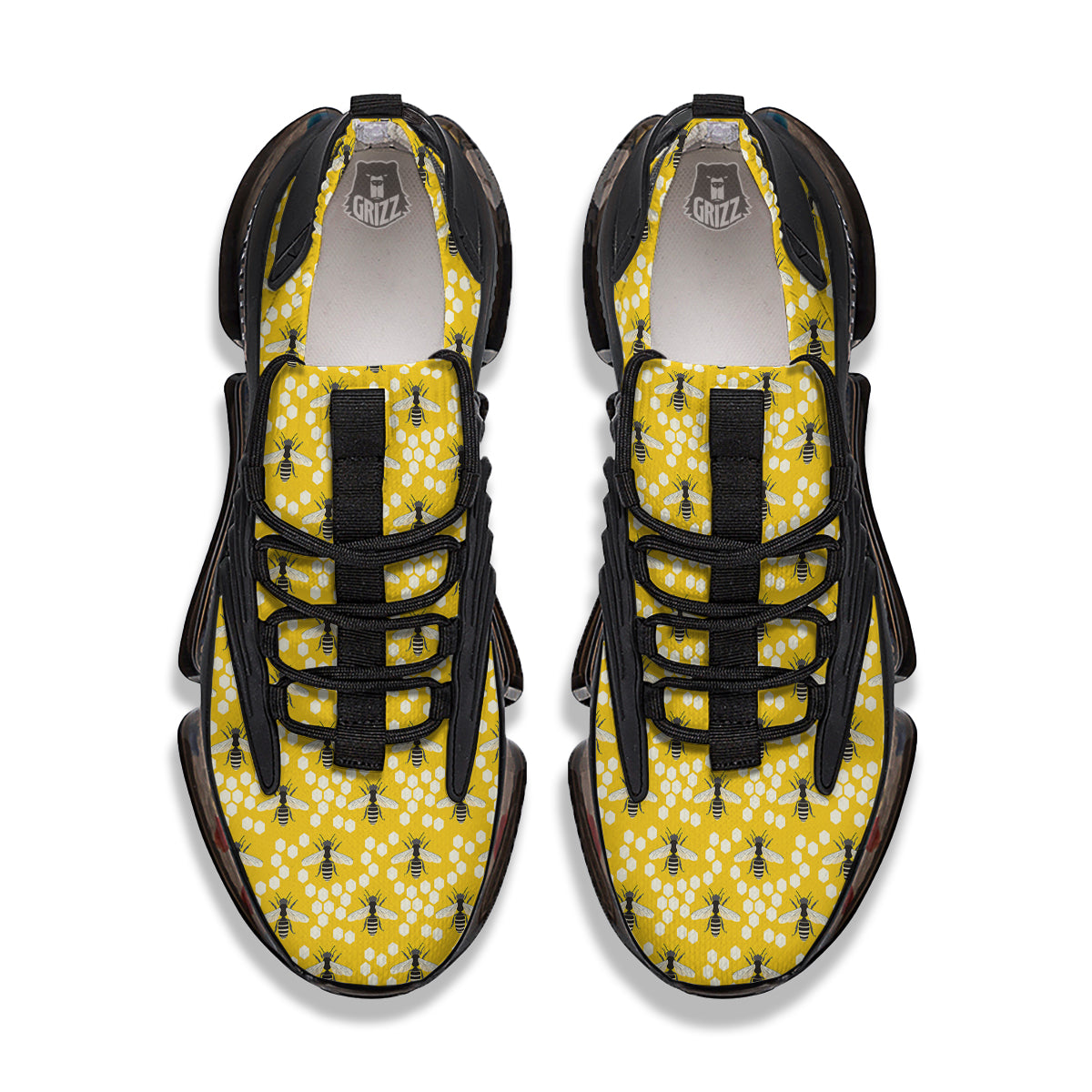 Honeycomb Bee Print Pattern Black Gym Shoes-grizzshop