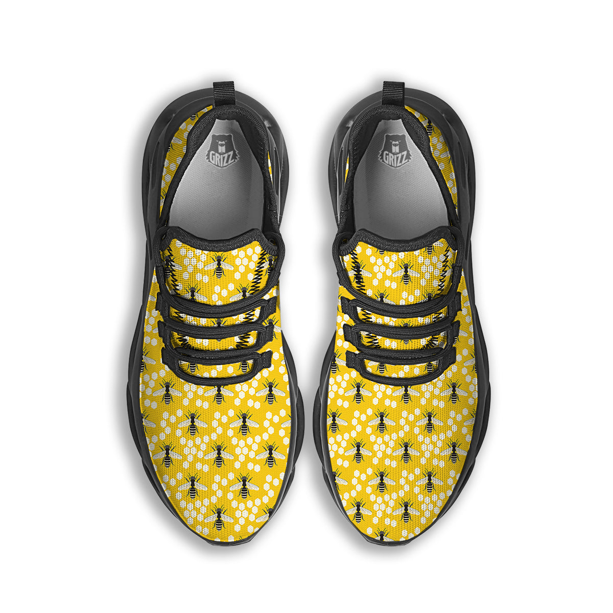 Honeycomb Bee Print Pattern Black Running Shoes-grizzshop