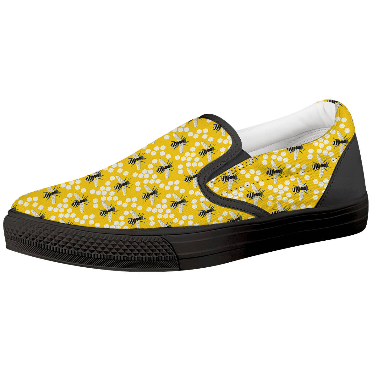Honeycomb Bee Print Pattern Black Slip On Shoes-grizzshop