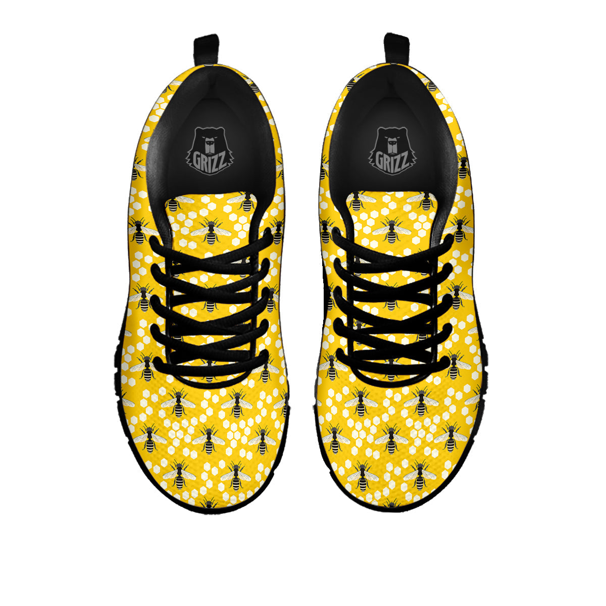 Honeycomb Bee Print Pattern Black Sneaker-grizzshop