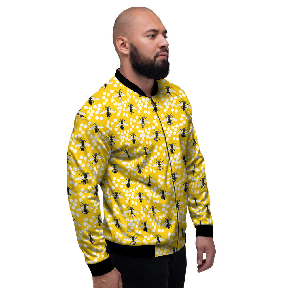 Honeycomb Bee Print Pattern Men's Bomber Jacket-grizzshop