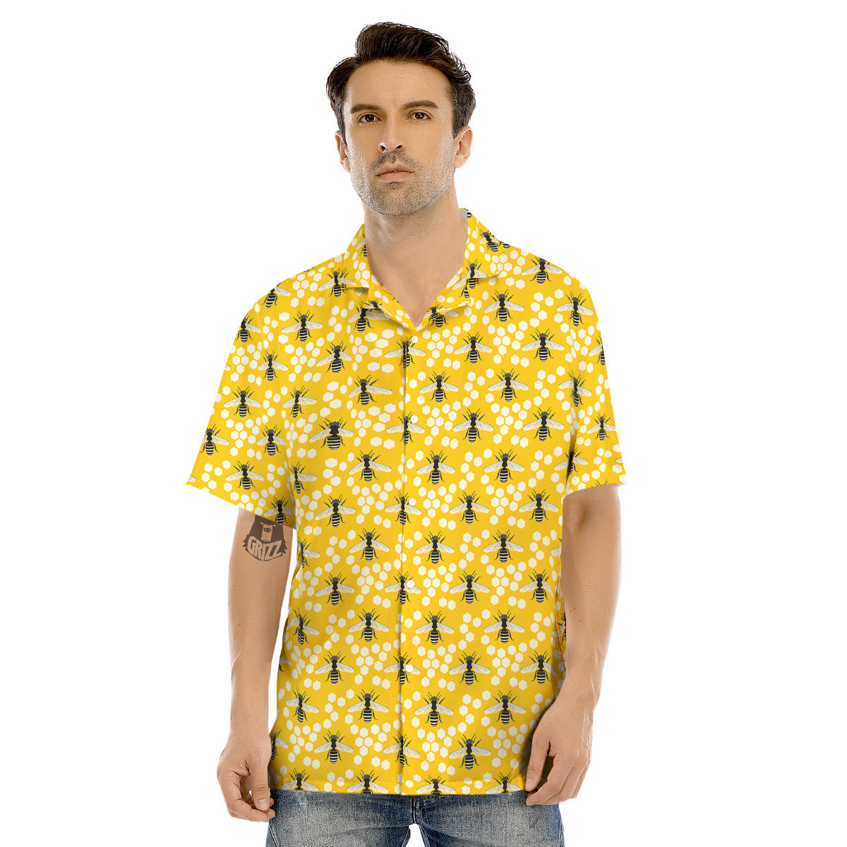 Honeycomb Bee Print Pattern Men's Hawaiian Shirt-grizzshop