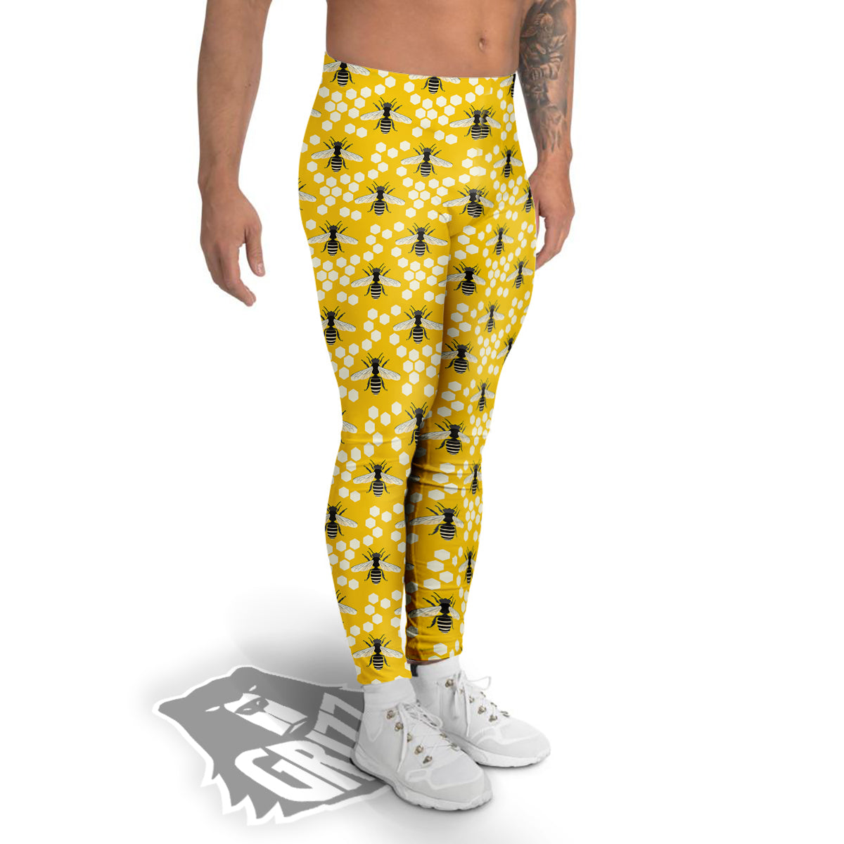 Honeycomb Bee Print Pattern Men's Leggings-grizzshop