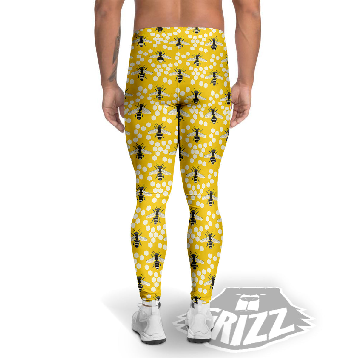 Honeycomb Bee Print Pattern Men's Leggings-grizzshop