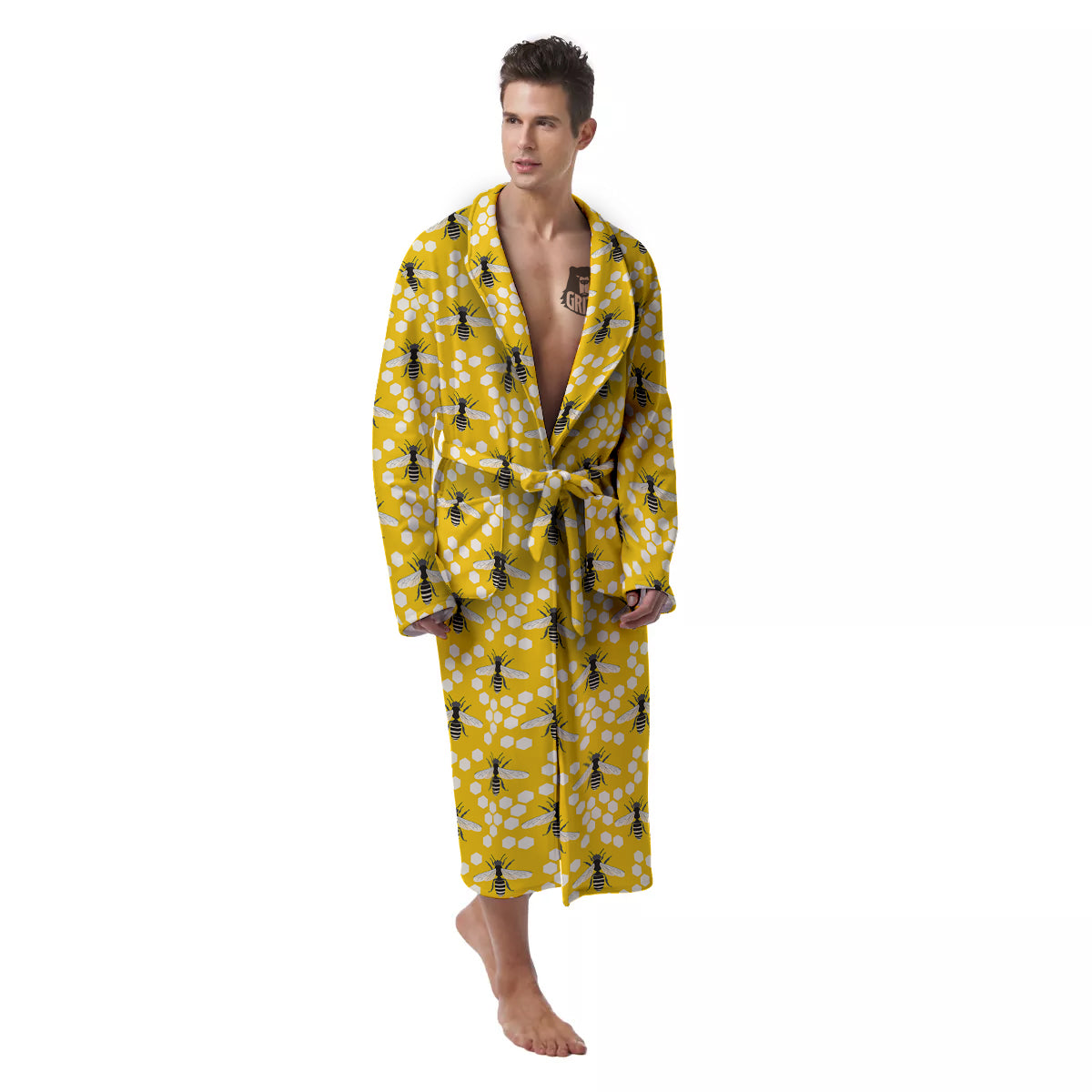 Honeycomb Bee Print Pattern Men's Robe-grizzshop