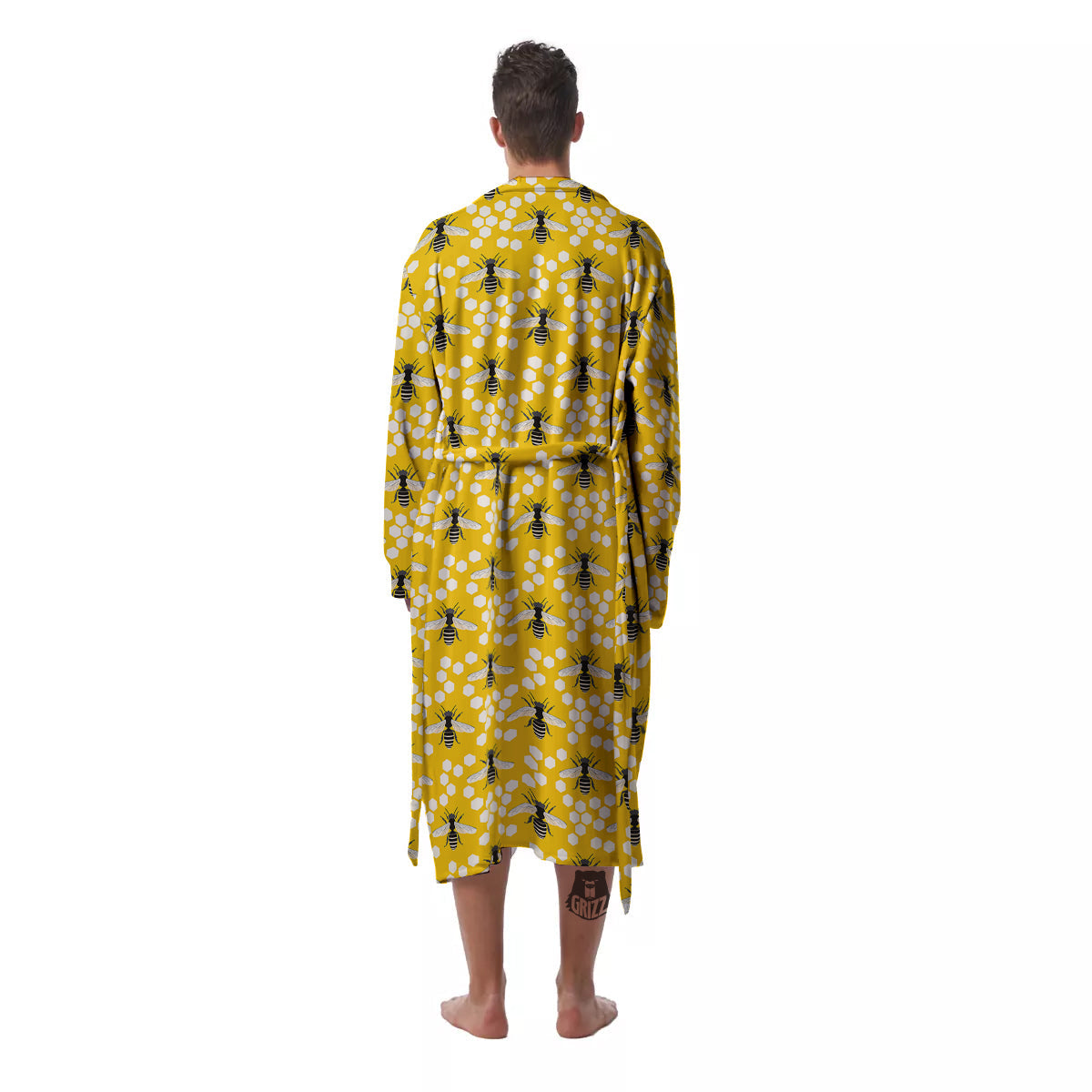 Honeycomb Bee Print Pattern Men's Robe-grizzshop