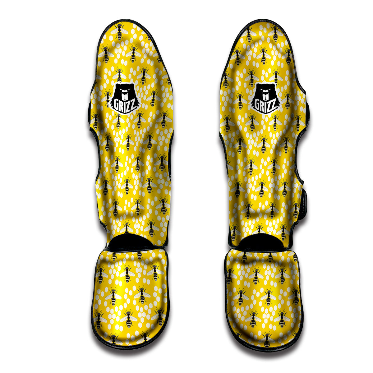 Honeycomb Bee Print Pattern Muay Thai Shin Guards-grizzshop