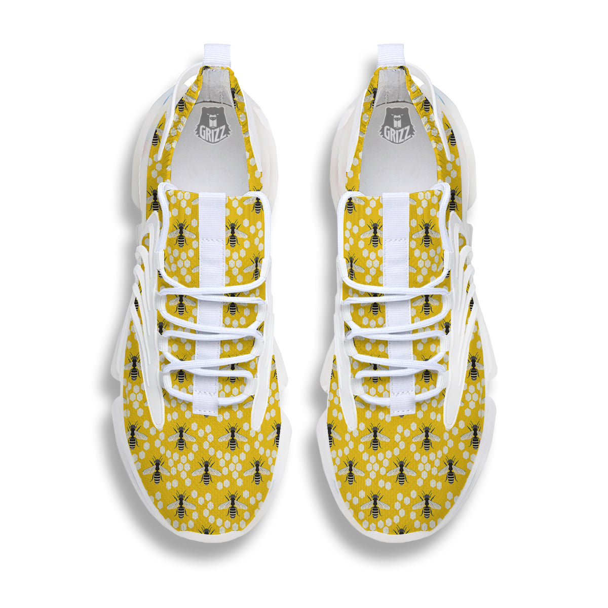 Honeycomb Bee Print Pattern White Gym Shoes-grizzshop