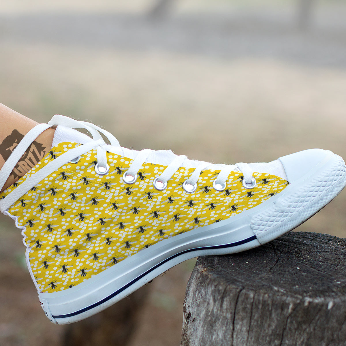 Honeycomb Bee Print Pattern White High Top Shoes-grizzshop