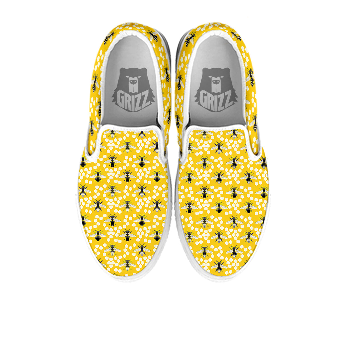 Honeycomb Bee Print Pattern White Slip On Shoes-grizzshop