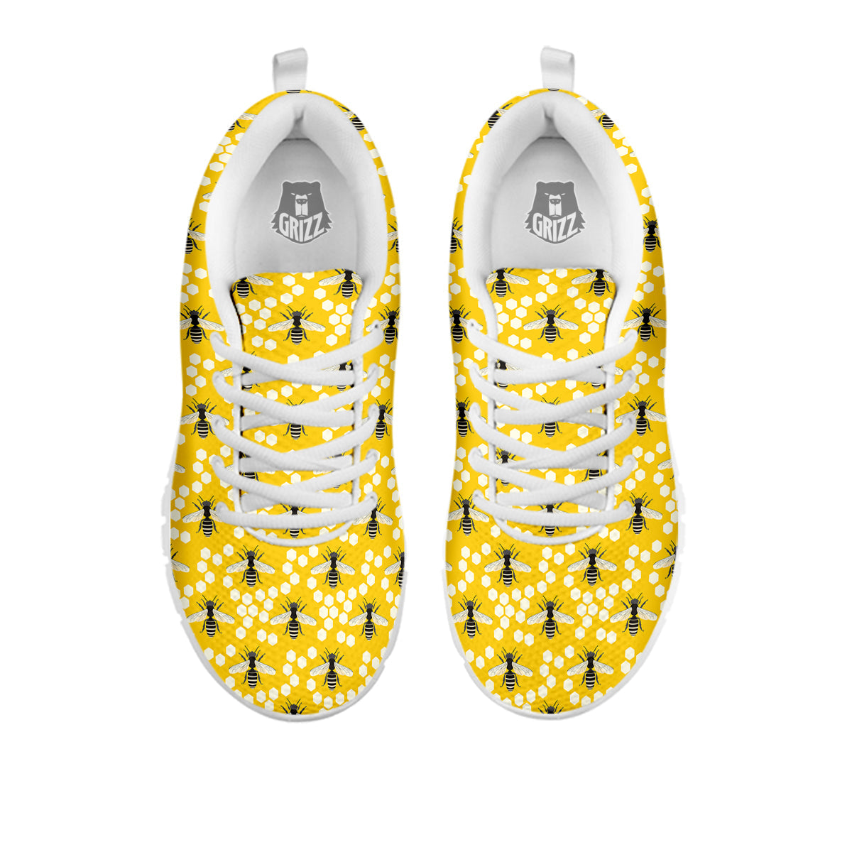 Honeycomb Bee Print Pattern White Sneaker-grizzshop